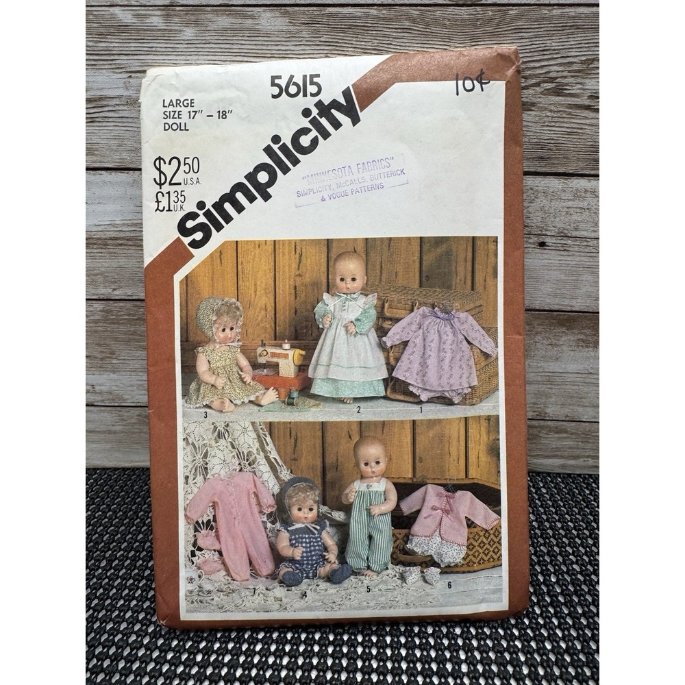 Simplicity 5615 Vintage sewing pattern DOLL CLOTHS 3 SIZES Uncut